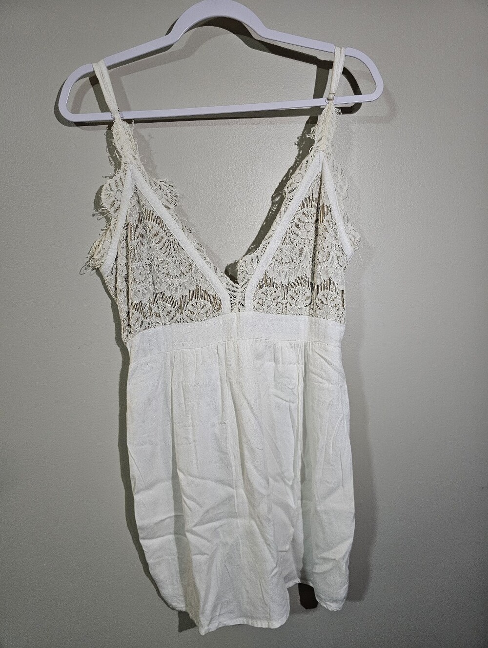 Off White Lace Over Nude Bodice Skinny Strap Boho Top